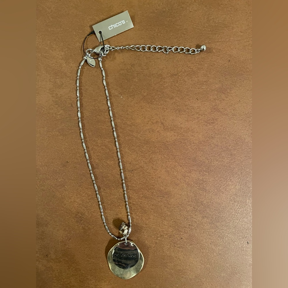 Chico’s “Be Inspired” reversible two tone necklace in silver and gold tones NWT - Picture 2 of 7